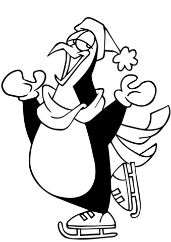 Penguin Ice Skating Coloring Page